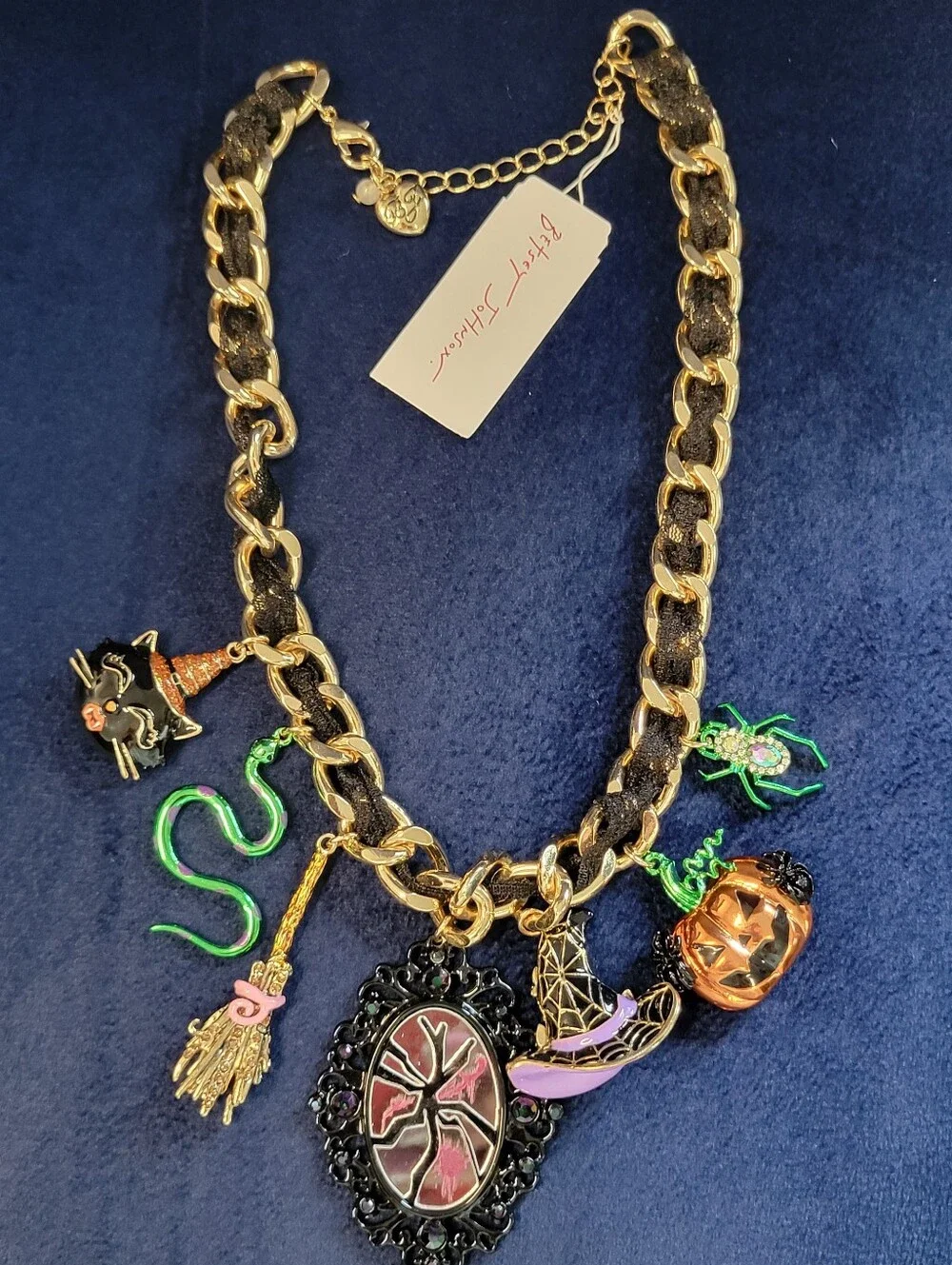 Betsy Johnson Gold-Tone Halloween Charm Necklace with Black and Orange Accents